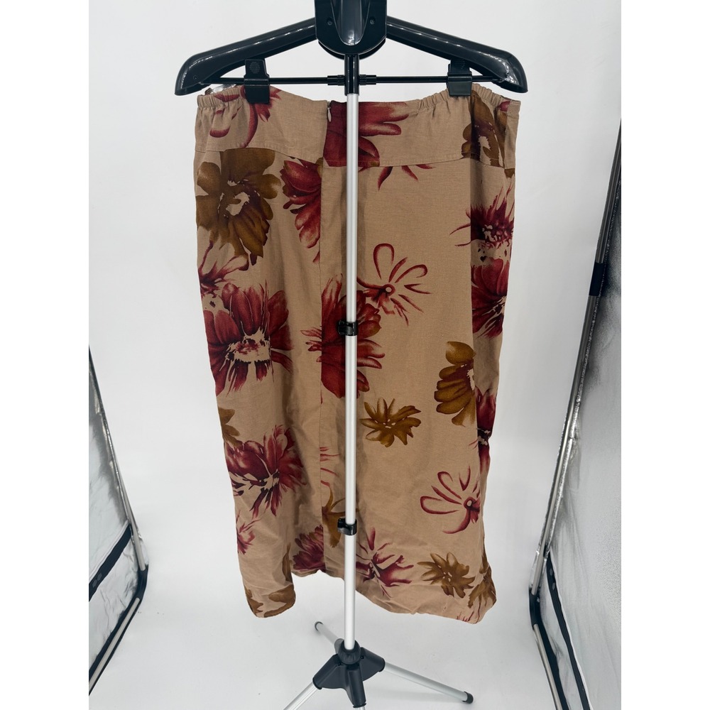 Cato Maxi Skirt Women 18/20W Tan Red Floral Linen Blend Excellent Boho Long - Picture 4 of 9